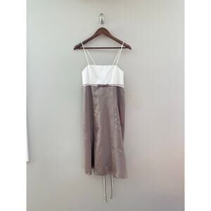 VINTAGE Y2K BARI-JAY Bronze Brown and White Formal Midi Dress Size Women's 4/6